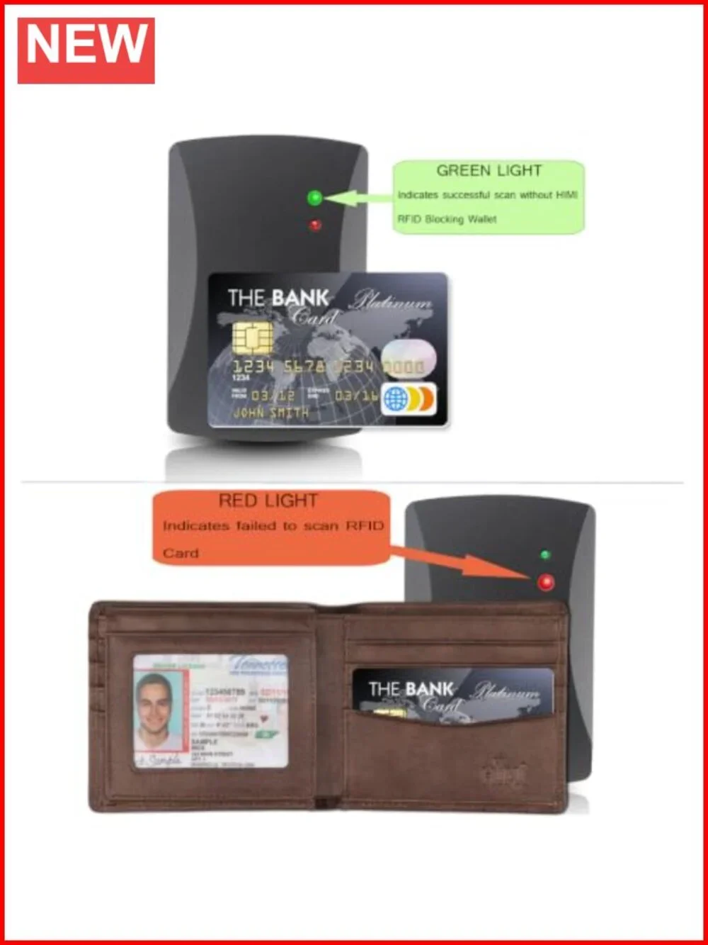 Genuine Leather RFID Blocking Bifold Wallet with 2 ID Windows